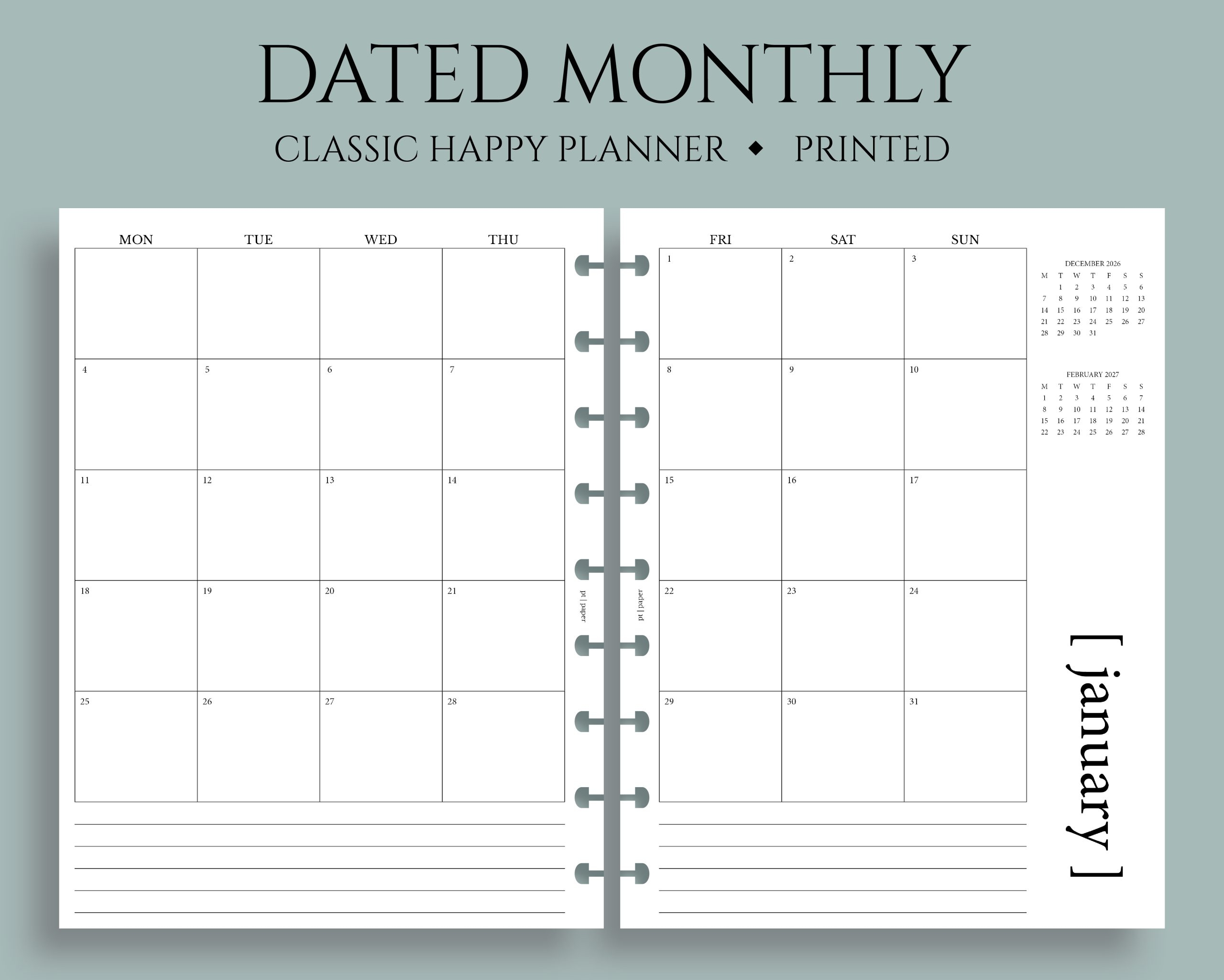 Dated Monthly Calendar Monday Start
