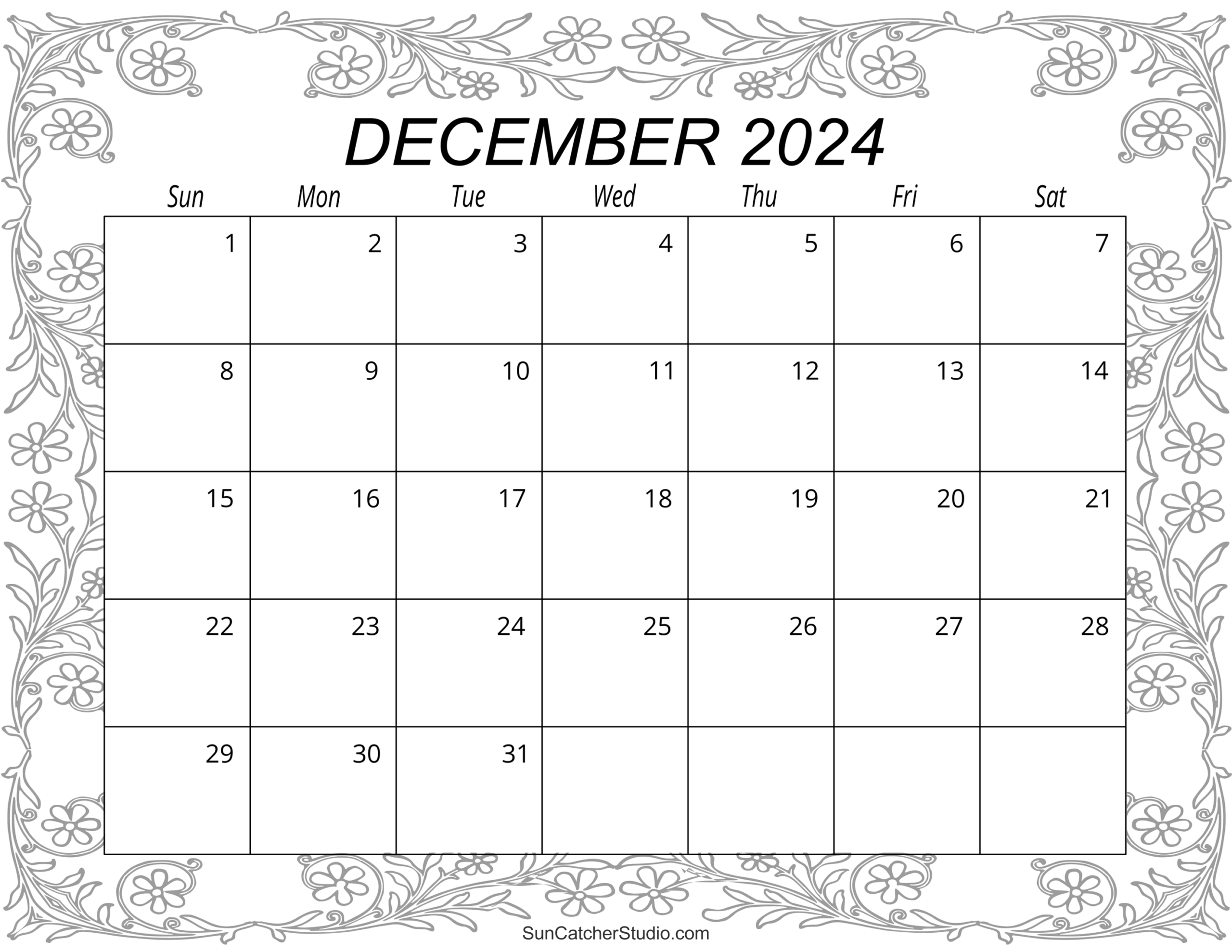 Printable December Monthly Calendars