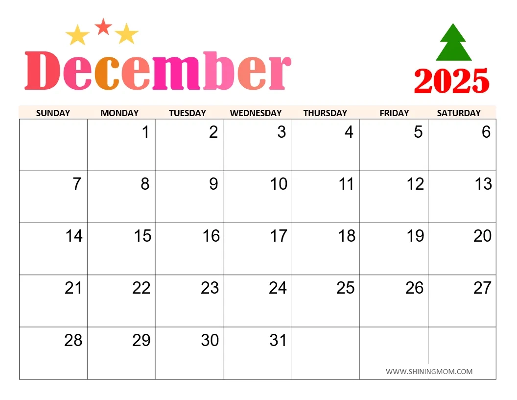 Free Printable December Calendar For Kids