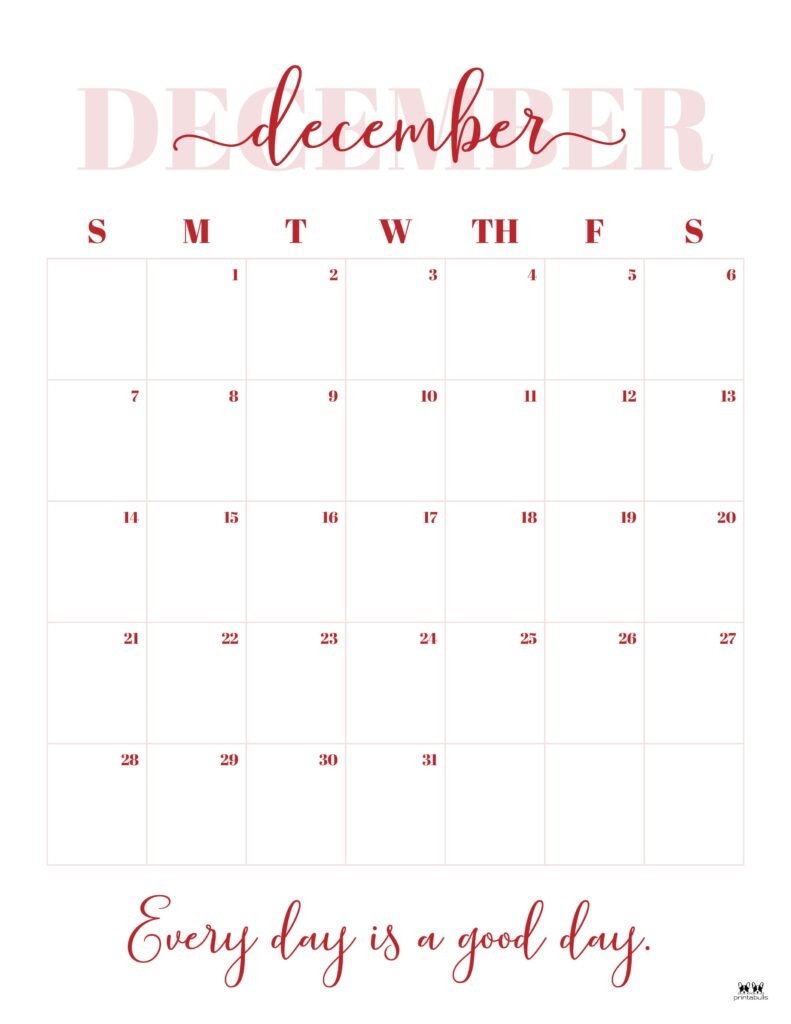 11x17 Printable Calendar December