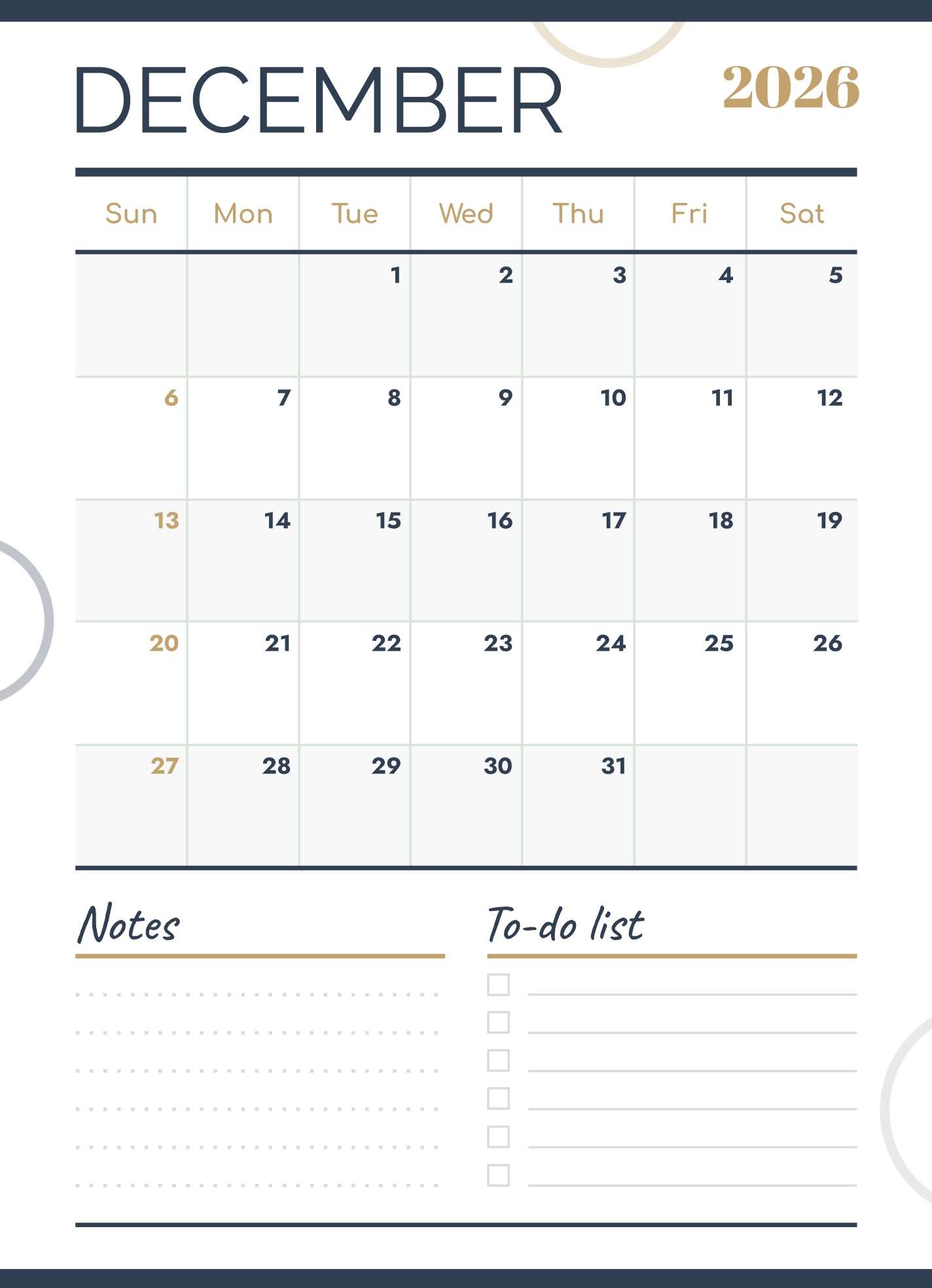December 2026 Calendar Free Google Docs Template Gdoc io