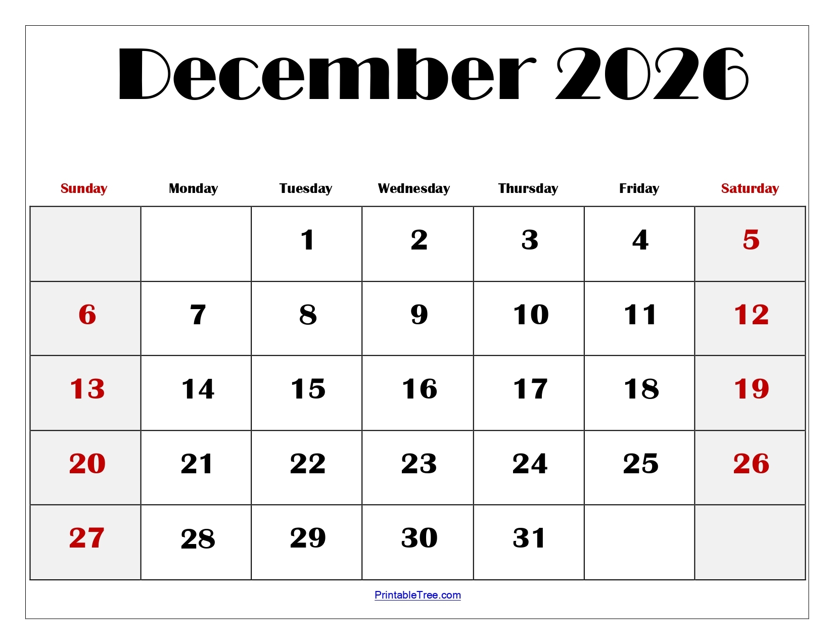 Printable Christmas December Calendar 2026 Coloring
