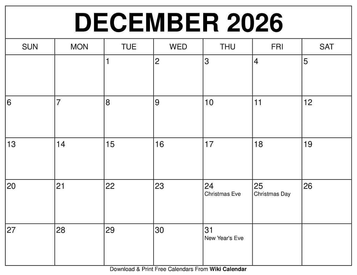December 2026 Calendar Printable Templates amp More