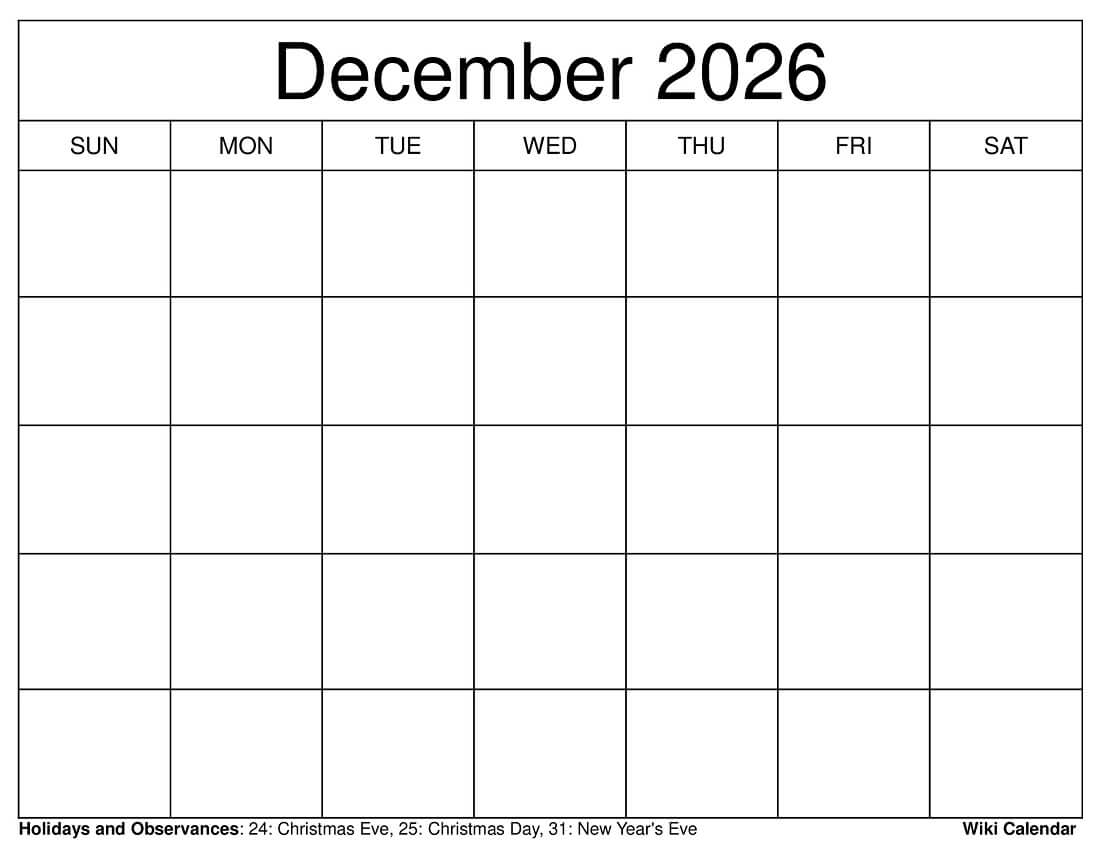 December 2026 Calendar Printable Templates amp More