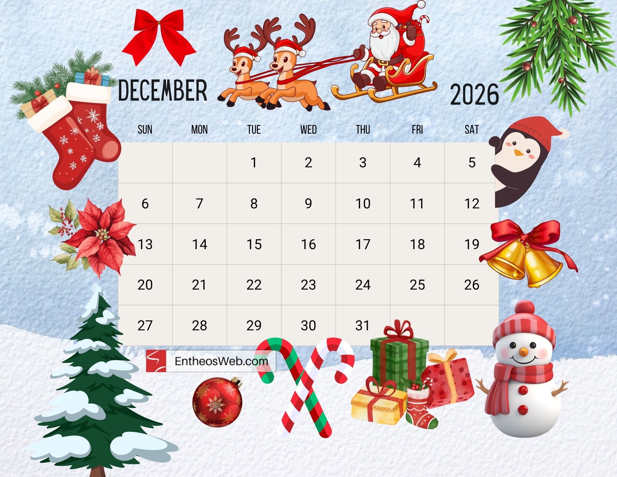December 2026 Calendar Printables EntheosWeb