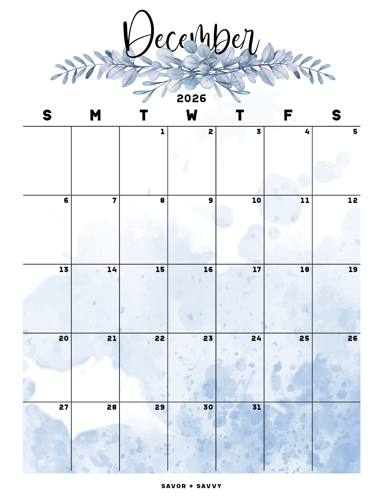 December Planner 2026 Calendar Printable