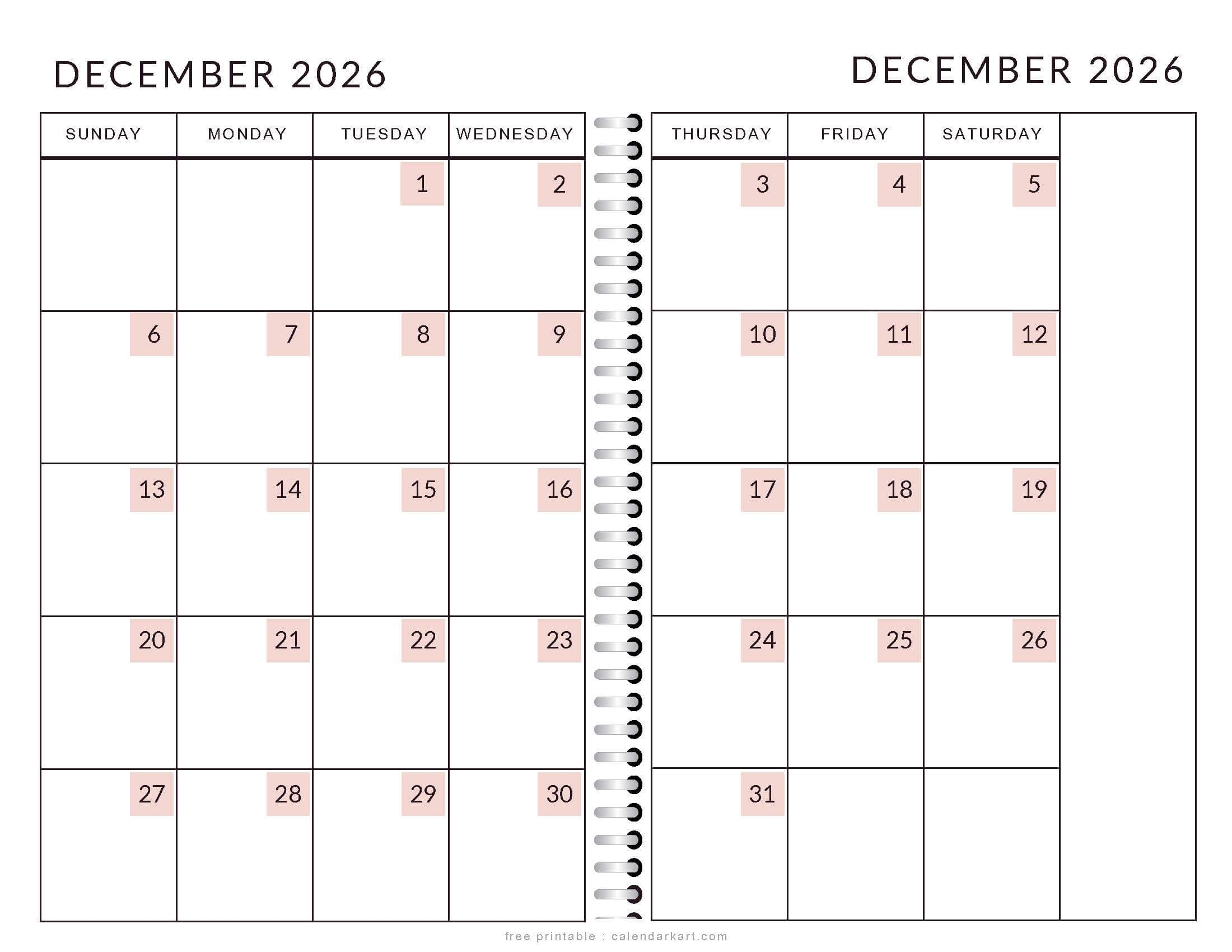 December 2026 Calendar Templates Free Printable PDFs CalendarKart