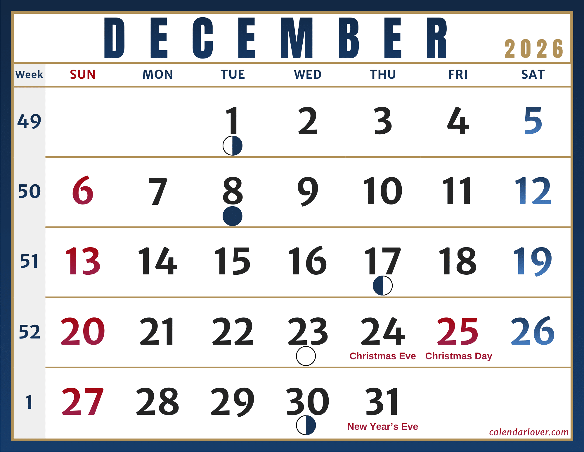 December 2026 Calendar With Holidays United States