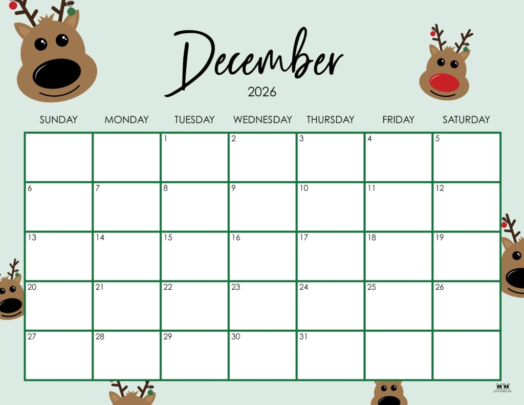 December 2026 Calendars 150 FREE Printables Printabulls