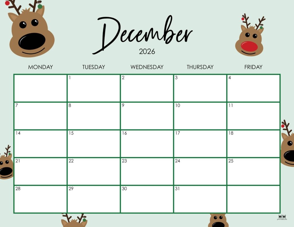 December 2026 Calendars 150 FREE Printables Printabulls