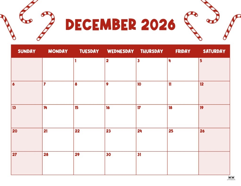 December 2026 Calendars 150 FREE Printables Printabulls