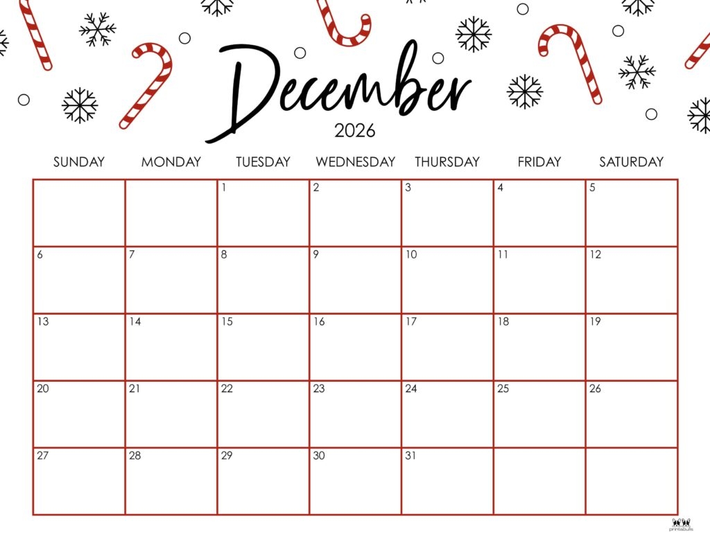 December 2026 Calendars 150 FREE Printables Printabulls
