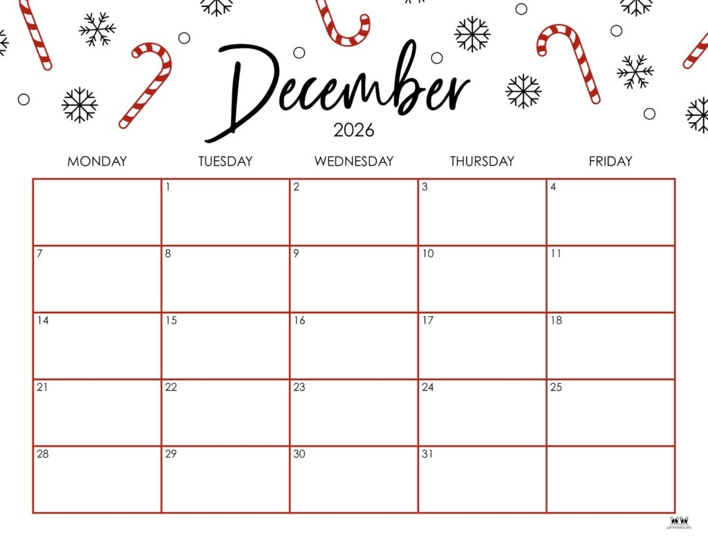 Printable December 2026 Monthly Calendar