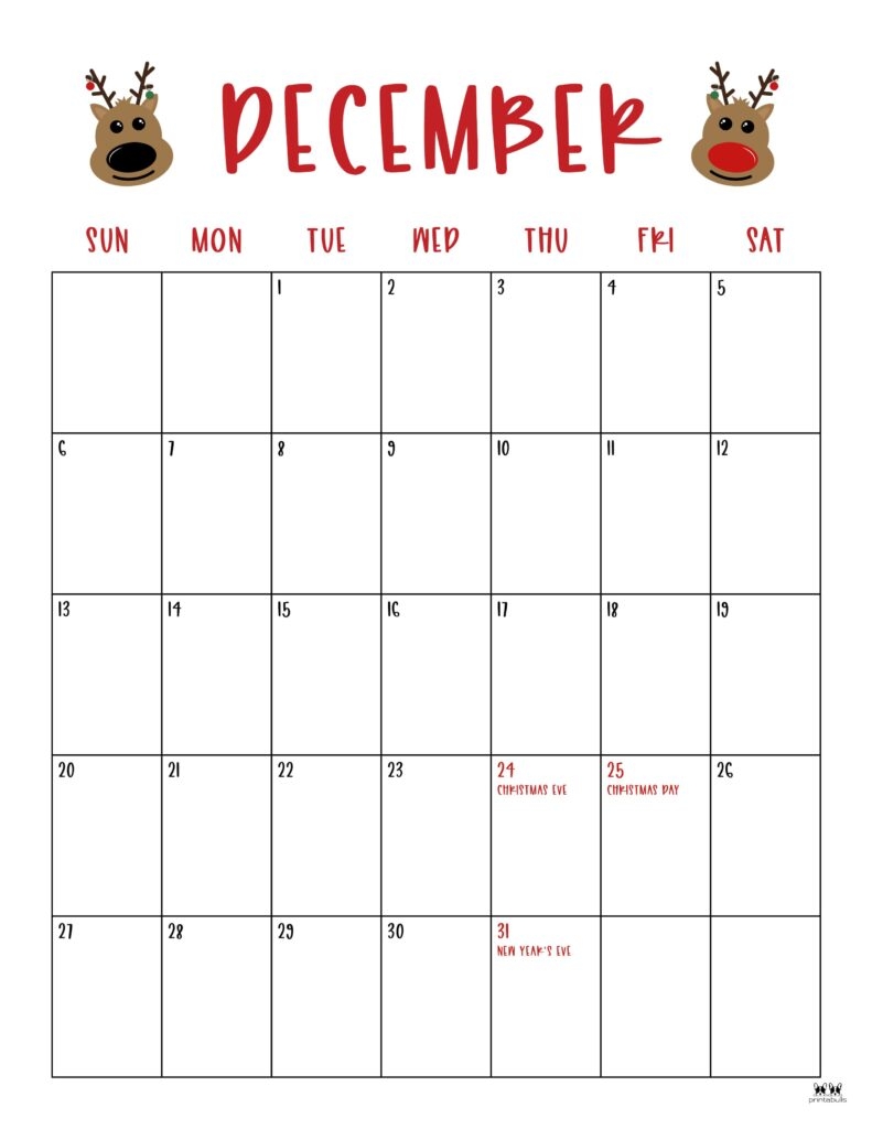 December 2026 Calendars 150 FREE Printables Printabulls