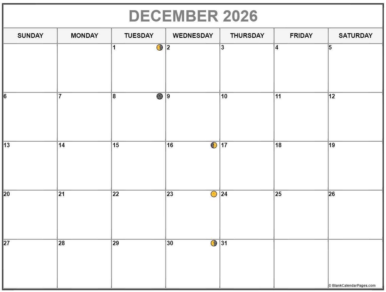December 2026 Lunar Calendar Moon Phase Calendar