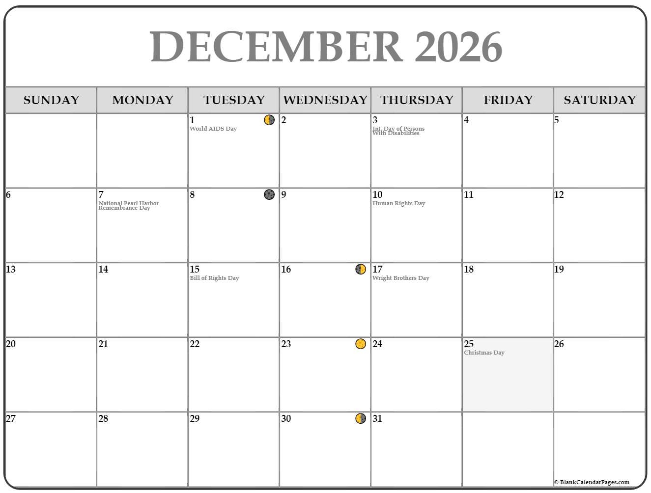 December 2026 Lunar Calendar Moon Phase Calendar
