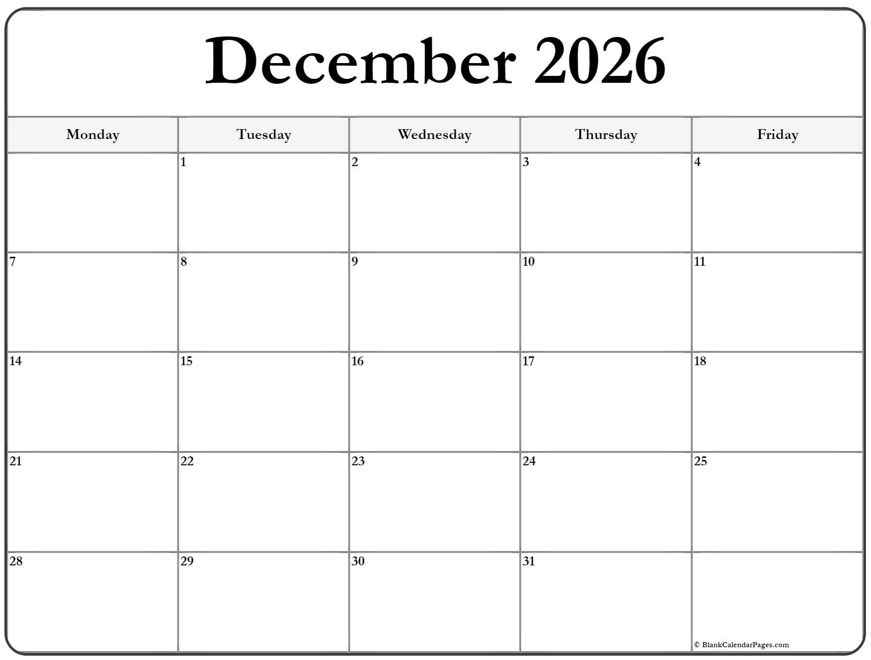 Blank Calendar Pages 2026 Printable