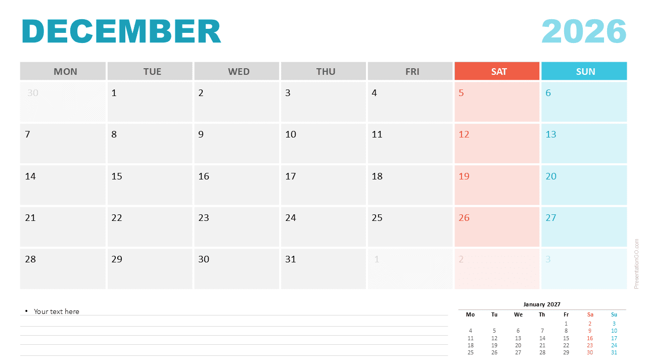 Printable December 2026 Calendar Bold Print