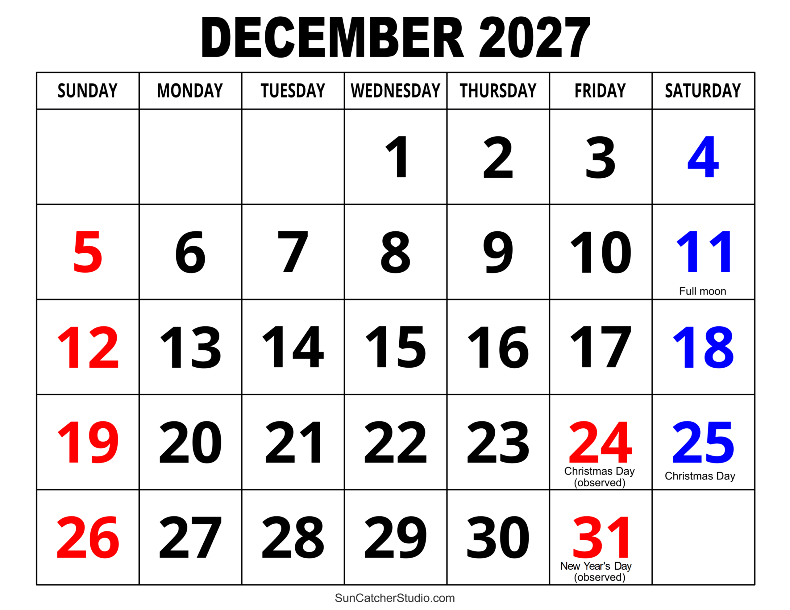 December 2027 Calendar Free Printable Free Printables 