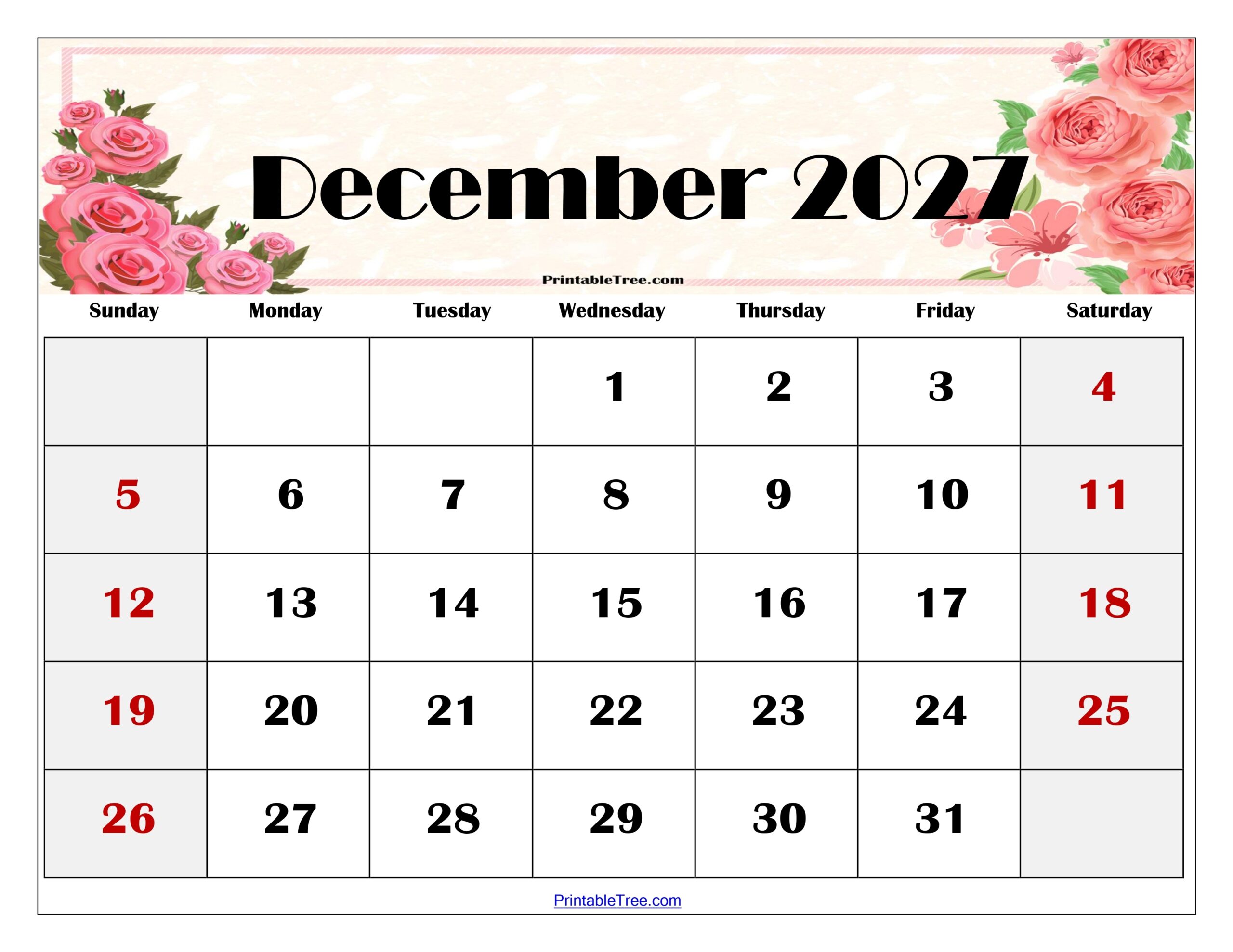 December 2027 Calendar Printable PDF Blank Free Templates