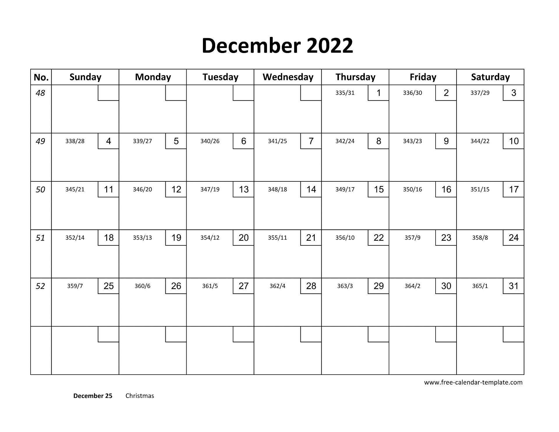 December Calendar 2022 Printable With Checkboxes horizontal 