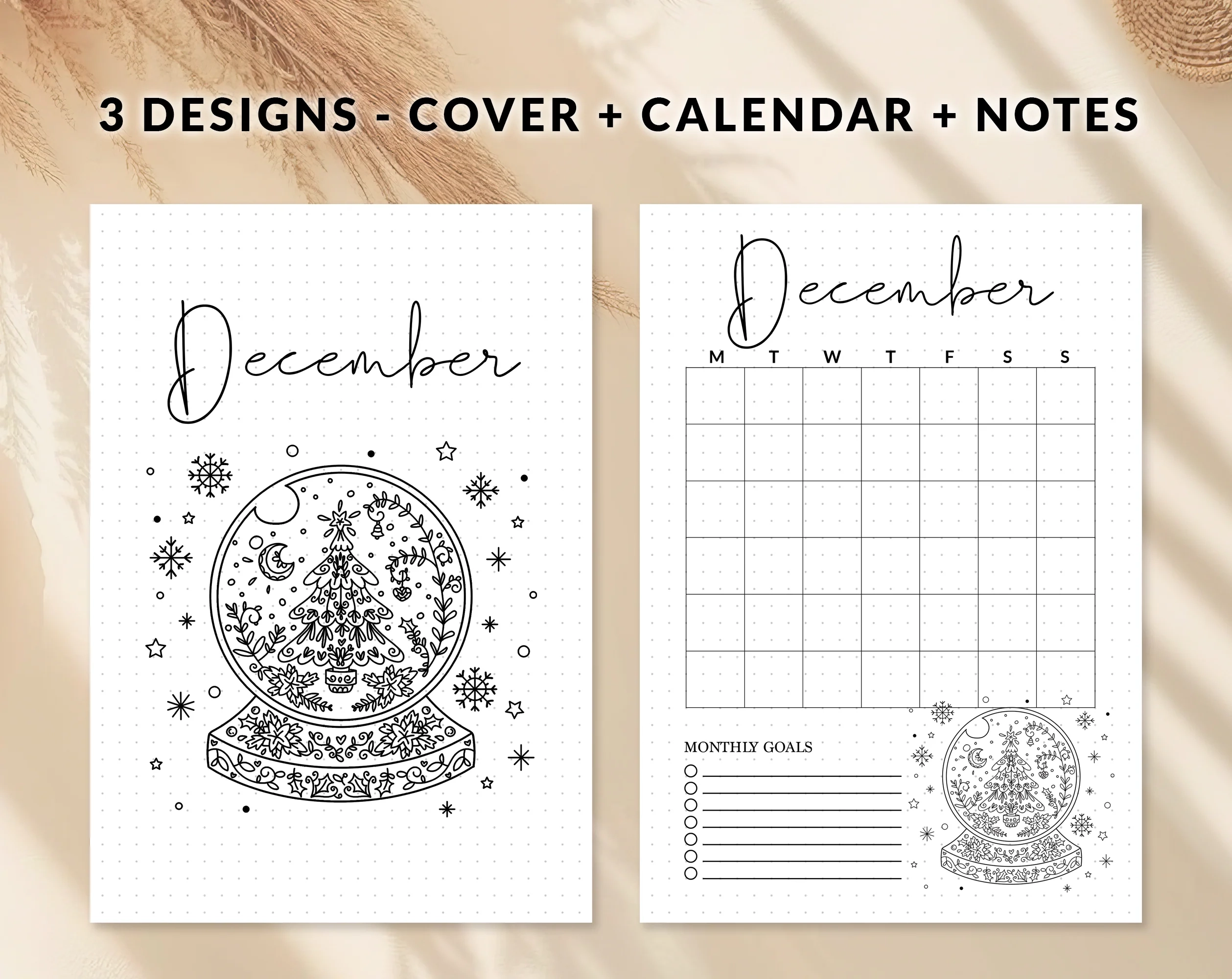 December Journal Cover Calendar And Notes Pages Set Caf Latte 