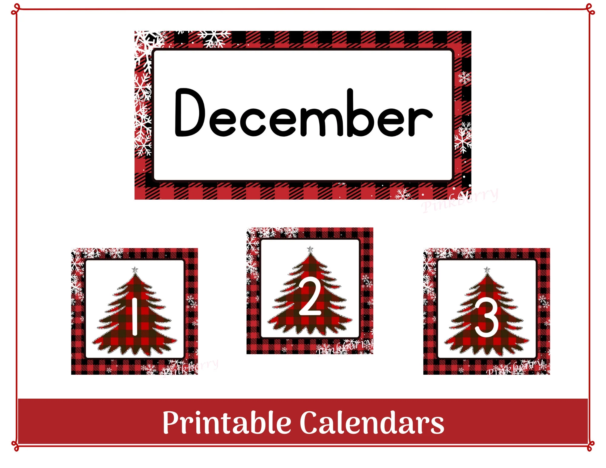 December Plaid Classroom Calendar Header amp Numbers digital File 