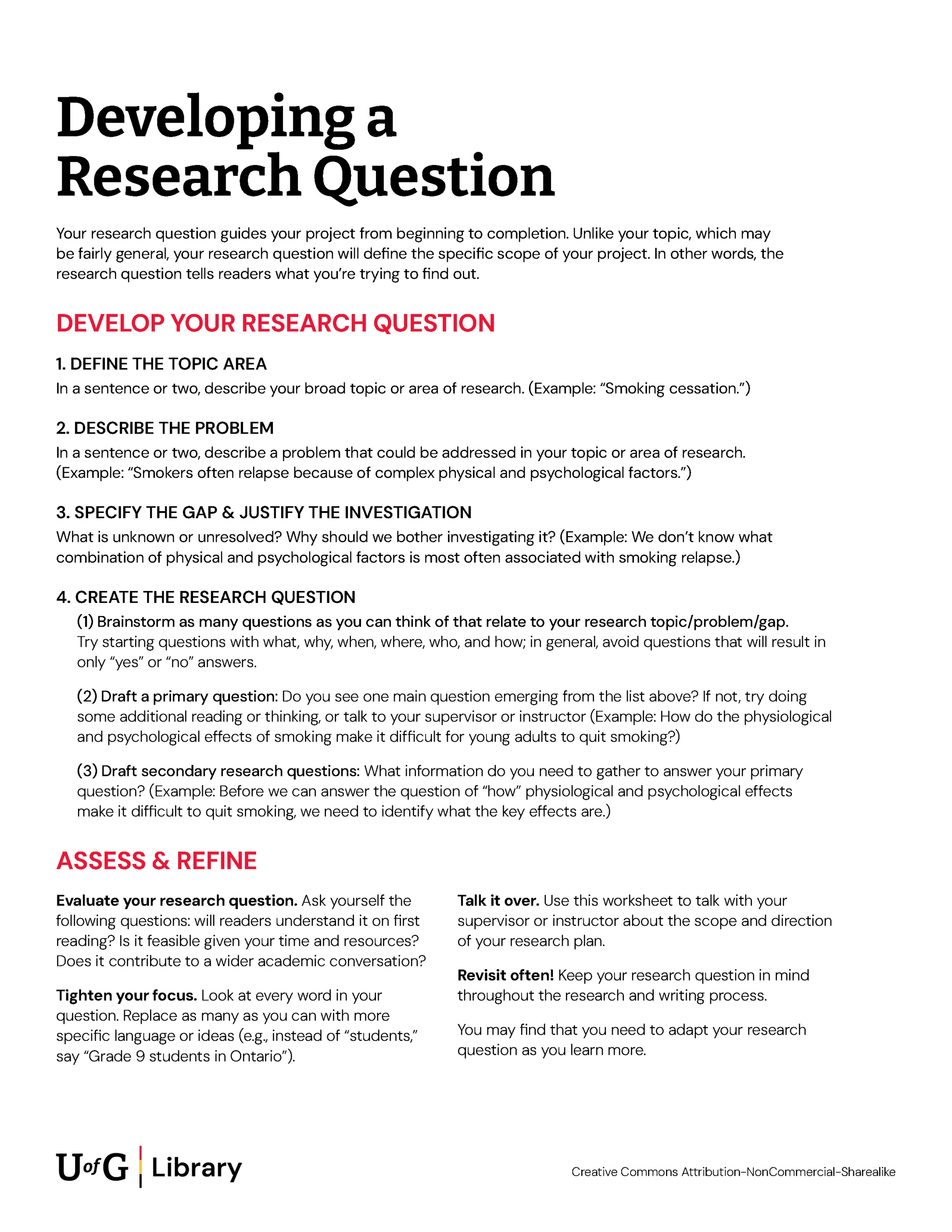 Developing A Research Question Worksheet Digital Learning Commons