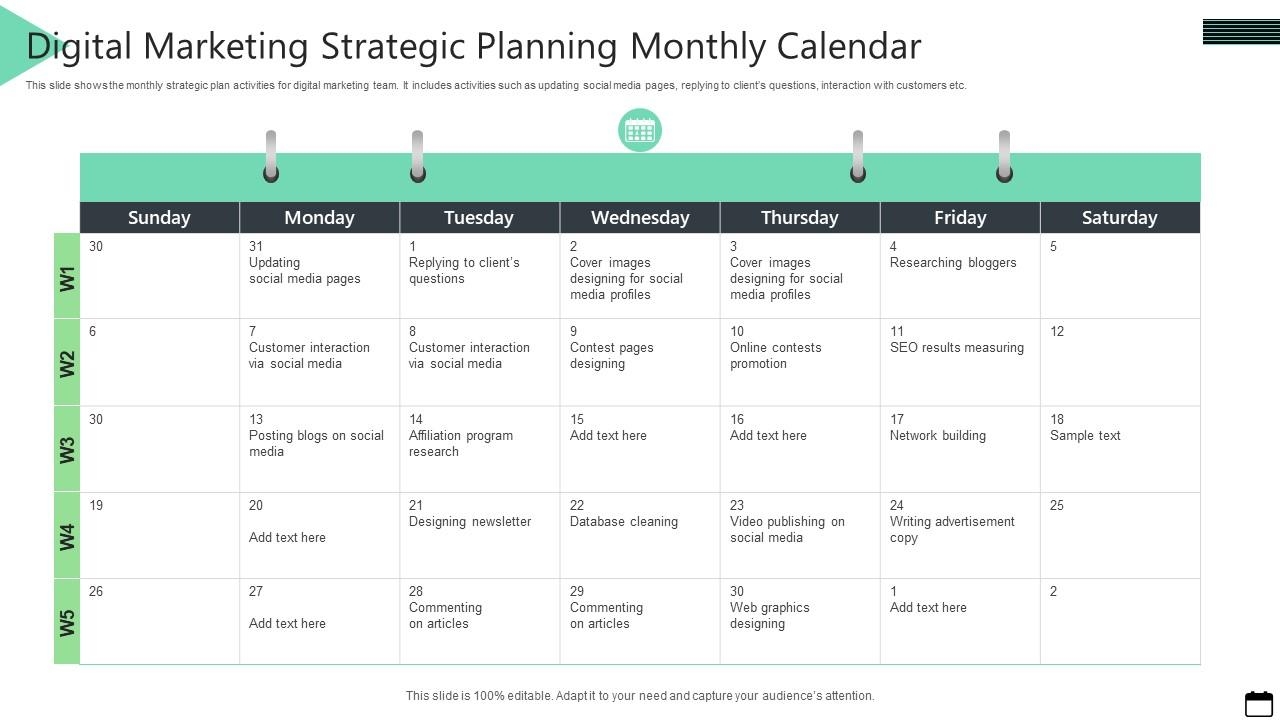 Digitale Marketing Strategieplanung Monatskalender