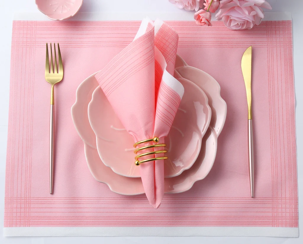 Disposable Table Mats Linen Feel Airlaid Paper Placemat Pink Eco 