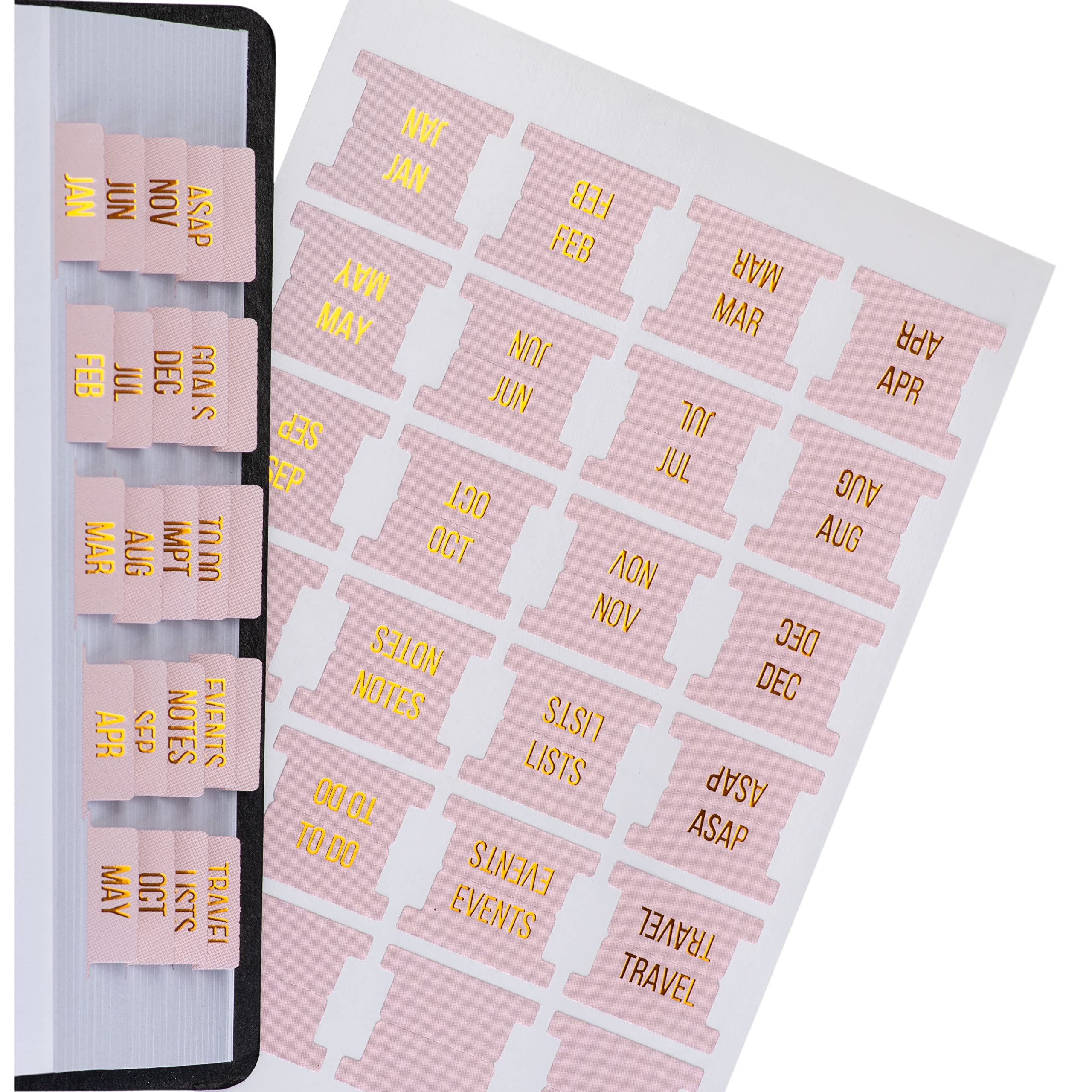 DiverseBee Gold Foil Planner 24 Peel And Stick Laminated Tabs For 