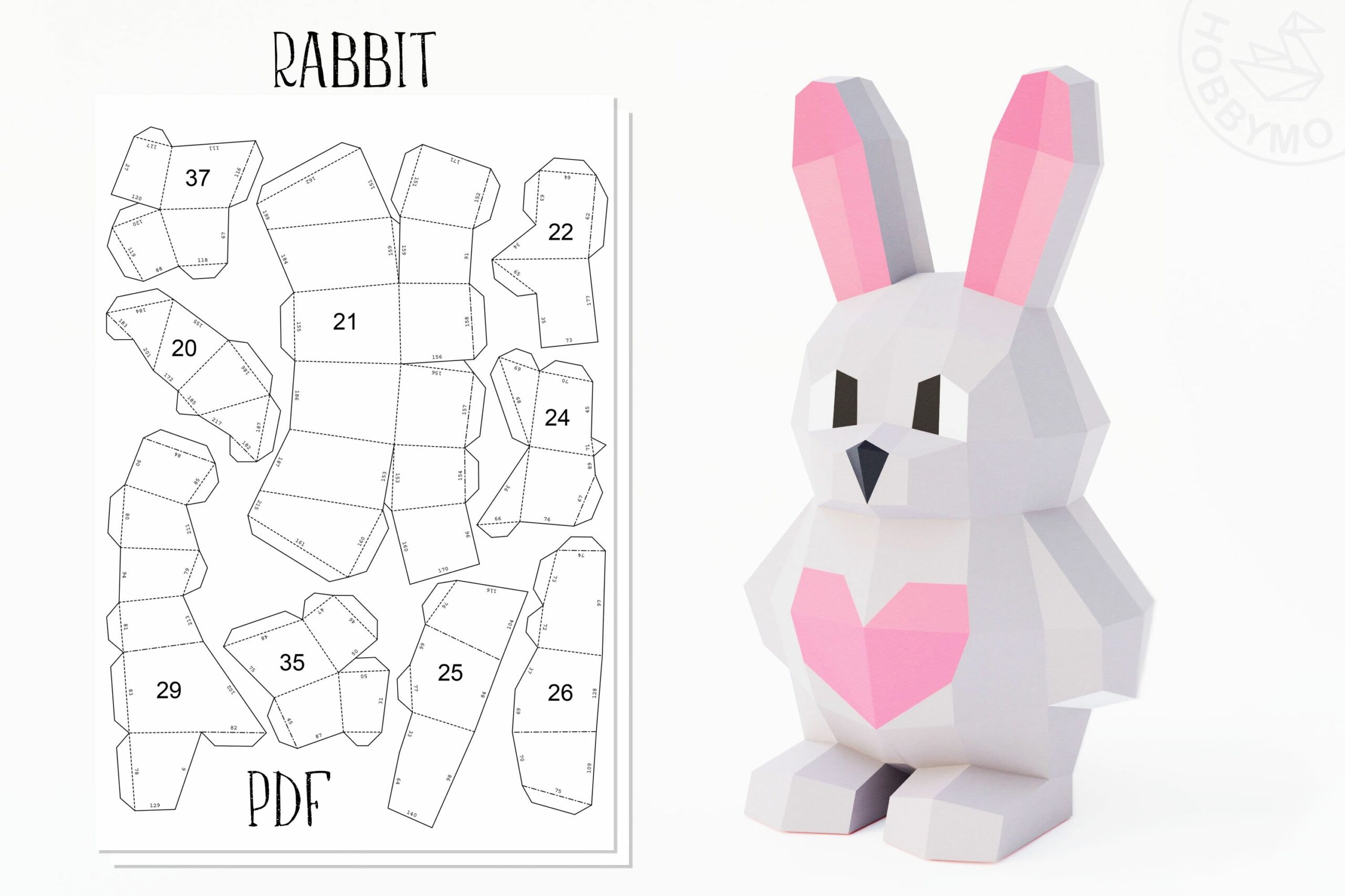 DIY Paper Rabbit 3D Papercraft Printable PDF