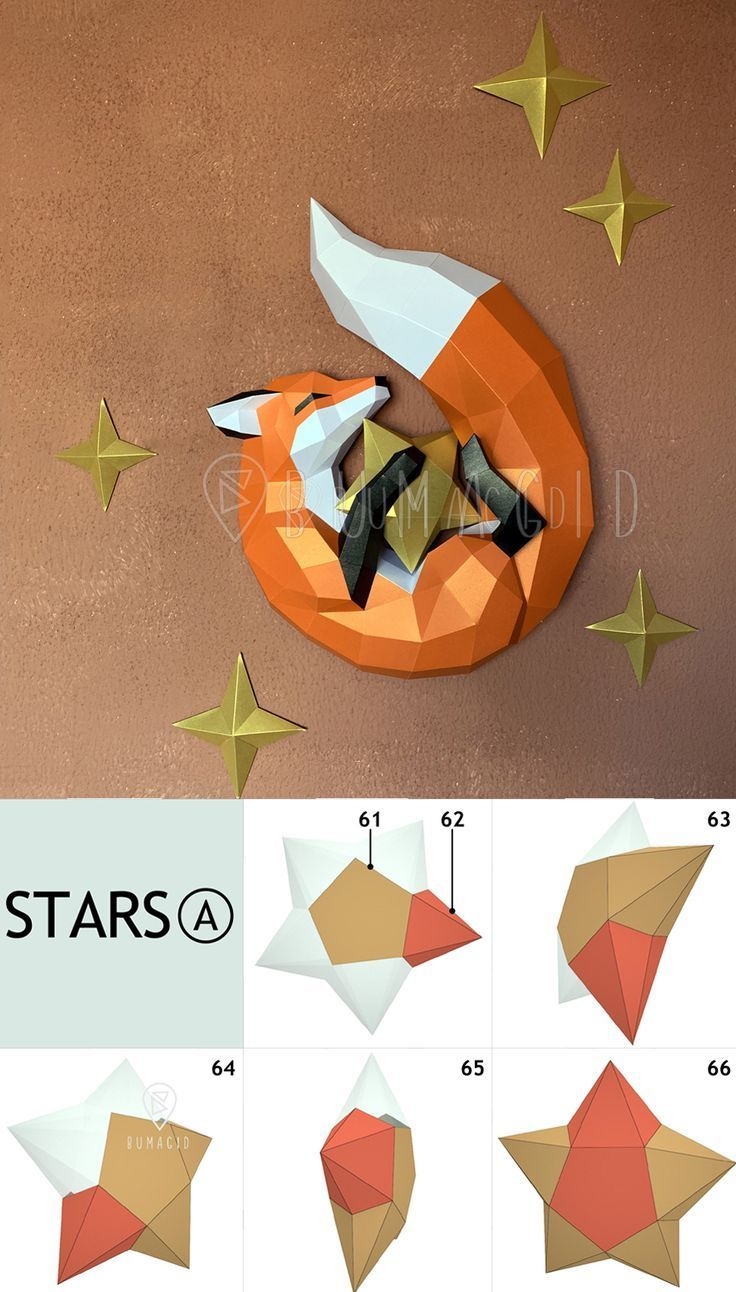 DIY Papercraft PDF Template 3D Fox With The Star Paper Crafts 