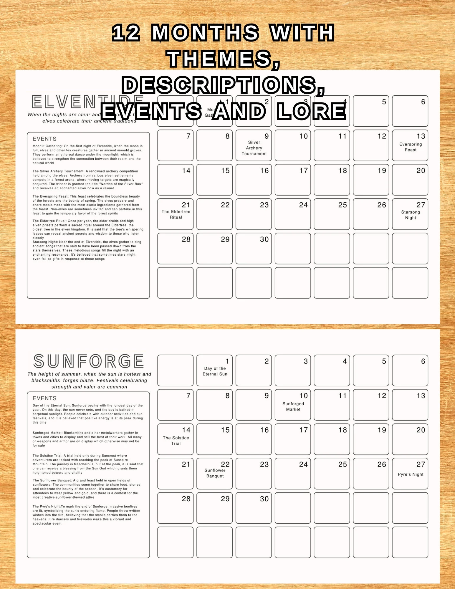 Dnd Campaign Calendar Custom Months Days amp Lore digital 