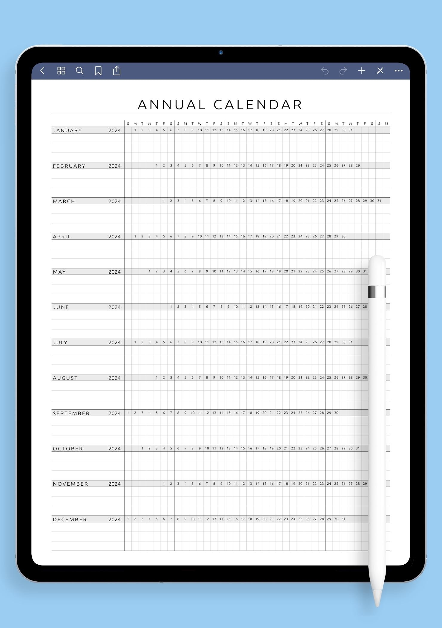 Free Blank Annual Calendar Printable