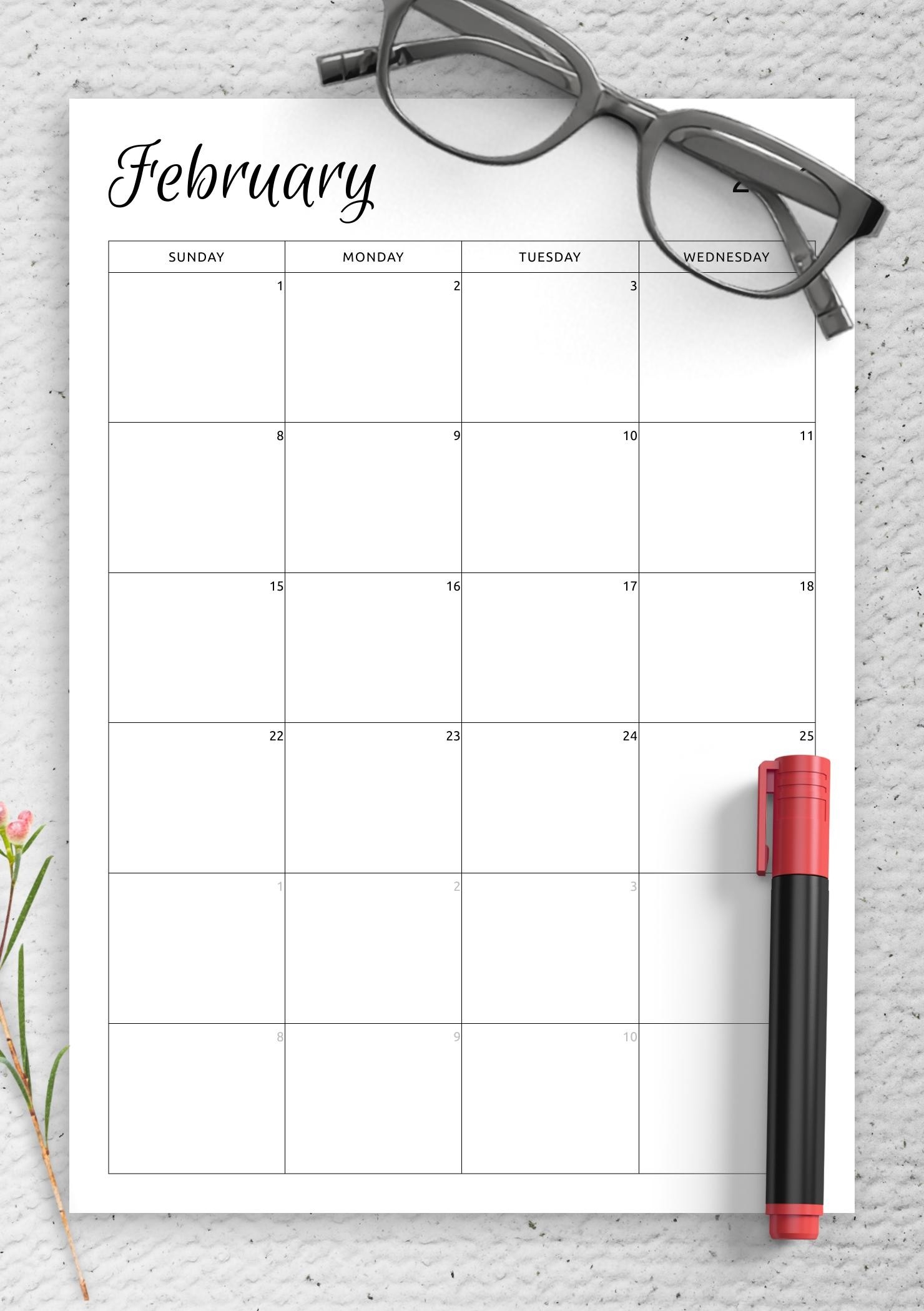 Download Printable Or Digital Monthly Calendar Template PDF