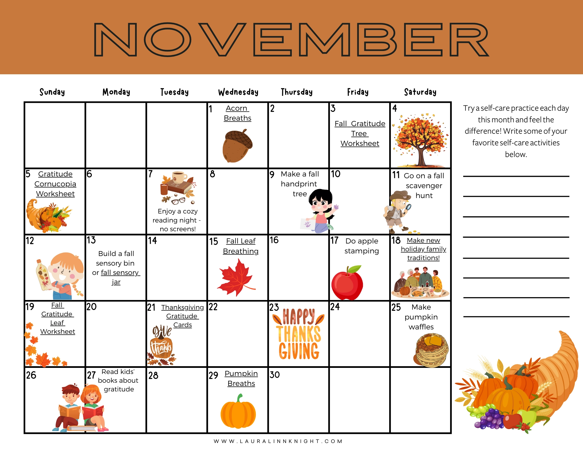Download The FREE November 2023 Kids Self Care And Fall Family 