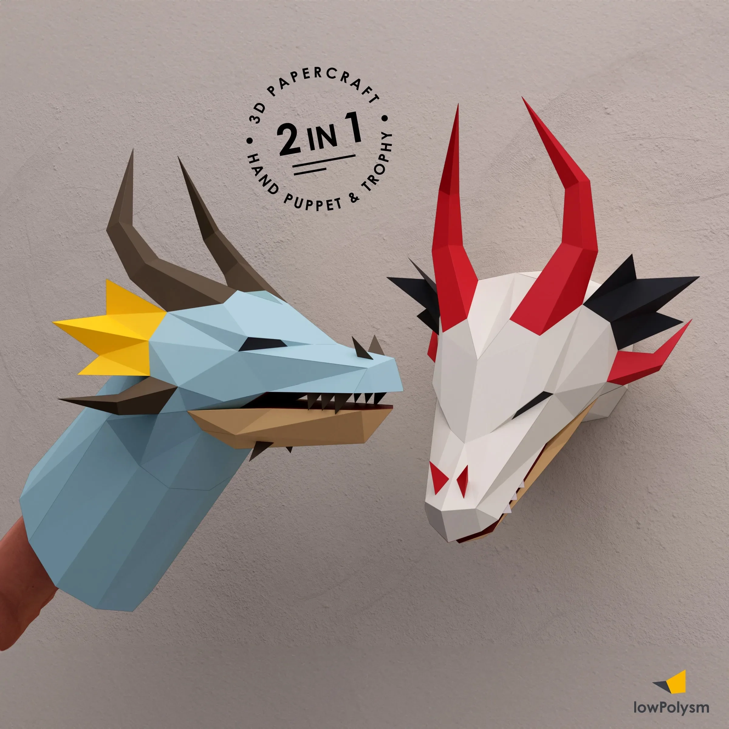 DRAGON PUPPET amp TROPHY Paper Dragon Head Printable Template PDF SVG DXF Default Title