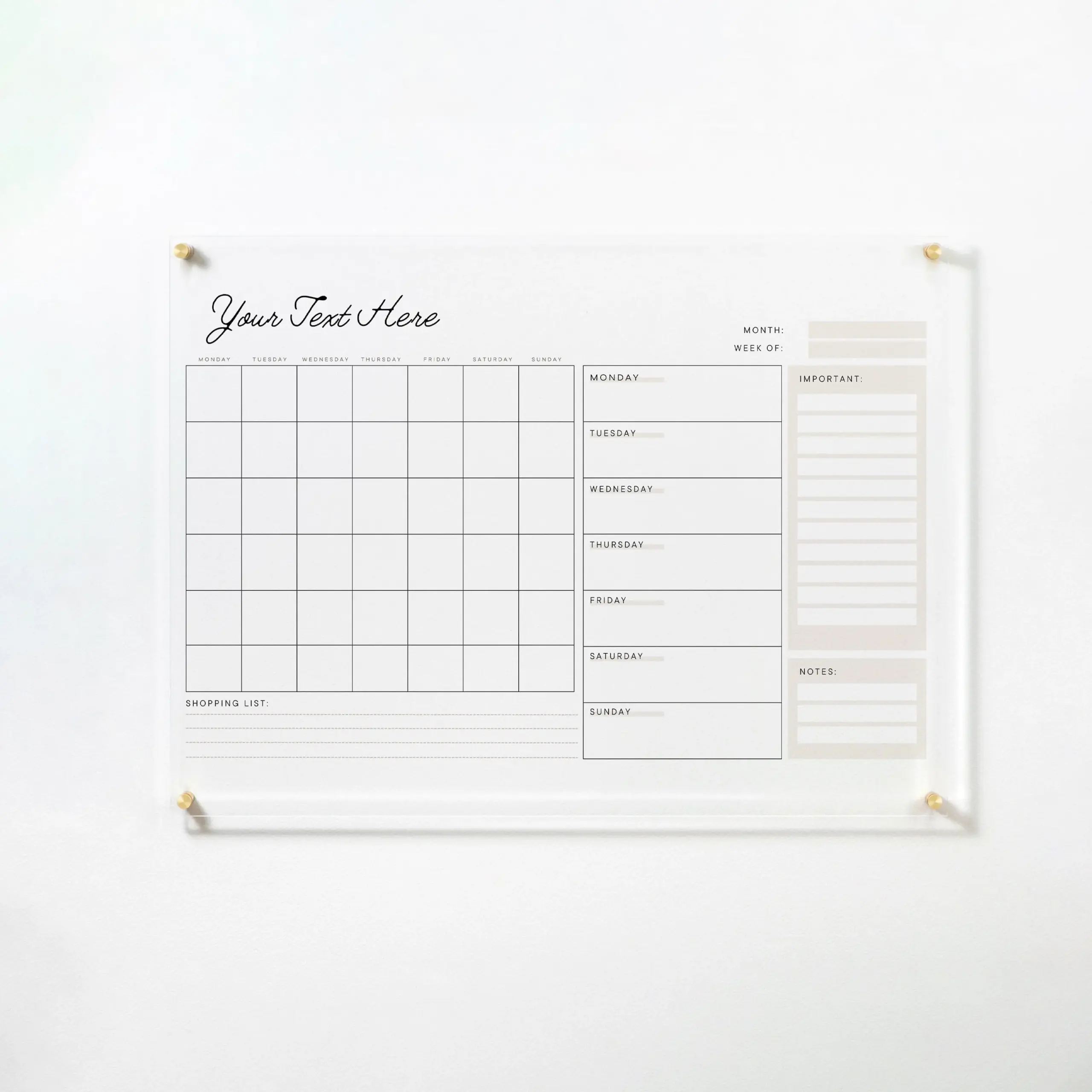 Dry Erase Weekly Calendars And Planners Timberlea Interiors