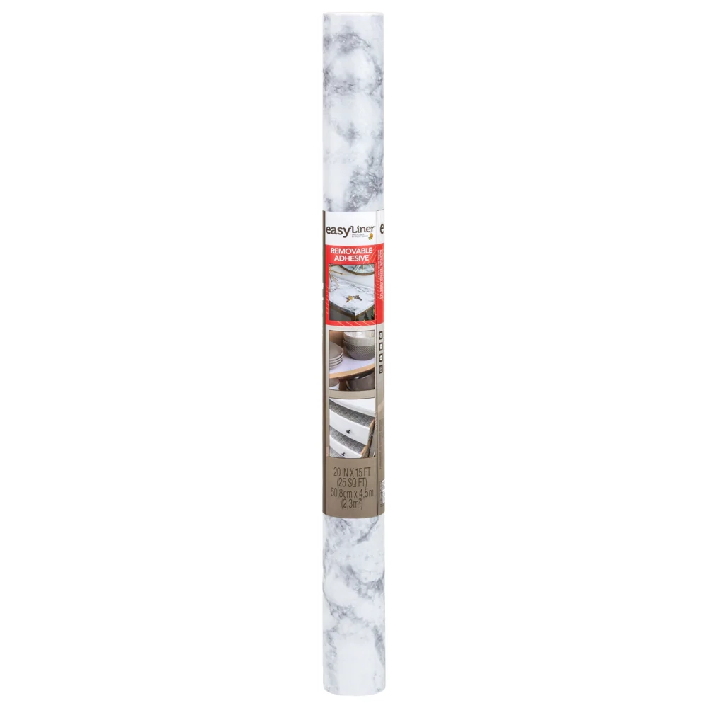 Duck EasyLiner Removable Adhesive 20 in X 15 ft White Marble Shelf 