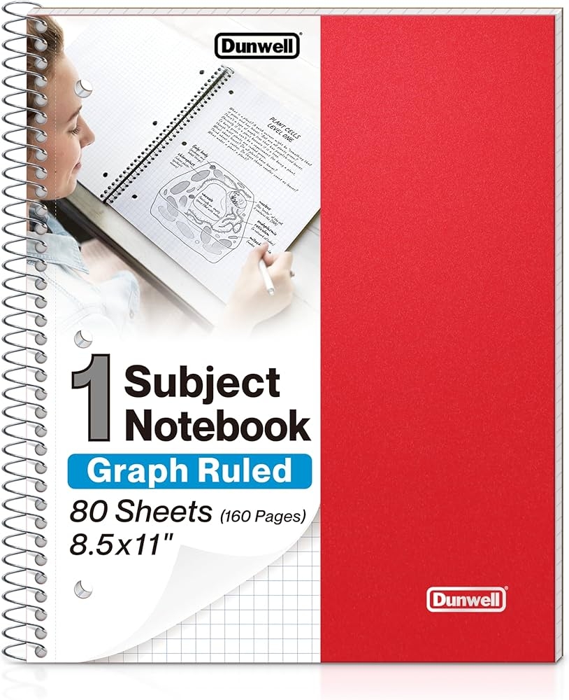 Dunwell Graph Paper Notebook Red Plastic Cover 100 Sheets 8 5 