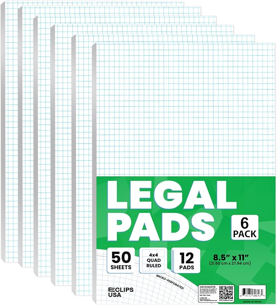 E CLIPS USA Graph Paper Pad Graph Paper Notebook 4 X 4 Inch Quad 