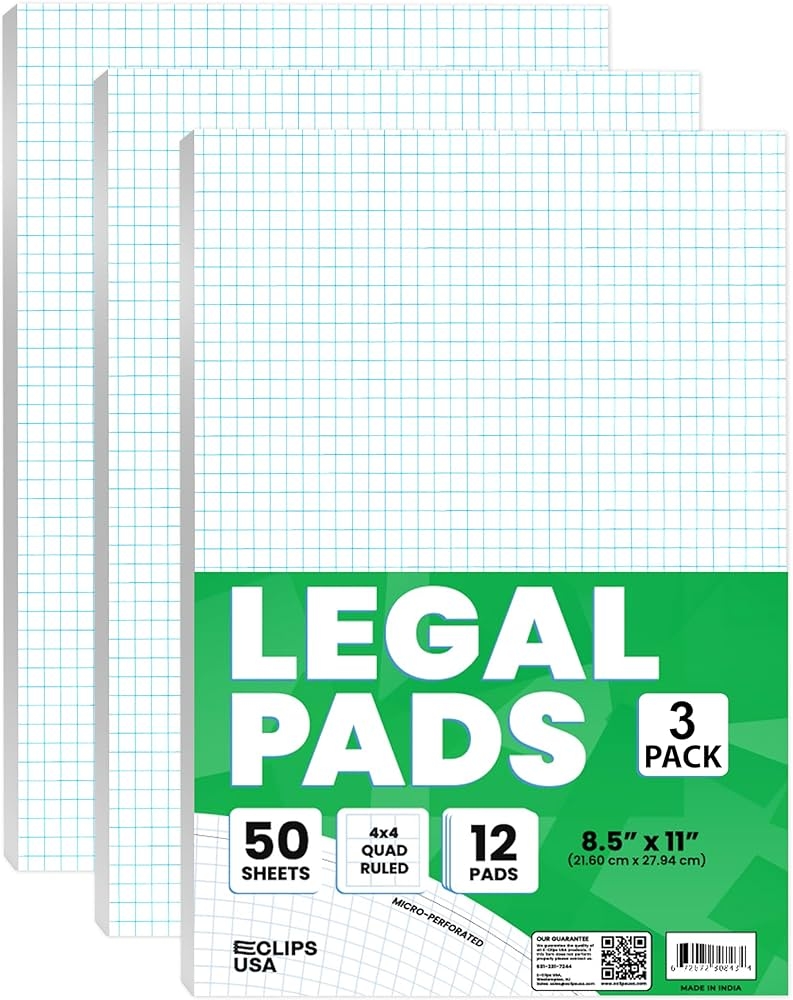E CLIPS USA Graph Paper Pad Graph Paper Notebook 4 X 4 Inch Quad 