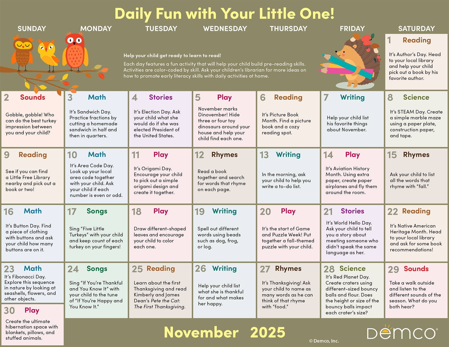 Early Literacy Activities November 2025 Activities Books And 