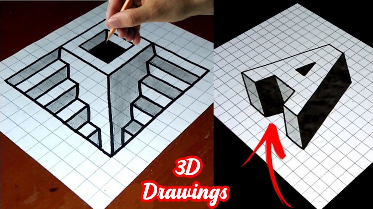  Easy 3D Drawings On Graph Grid Paper graphpaperart