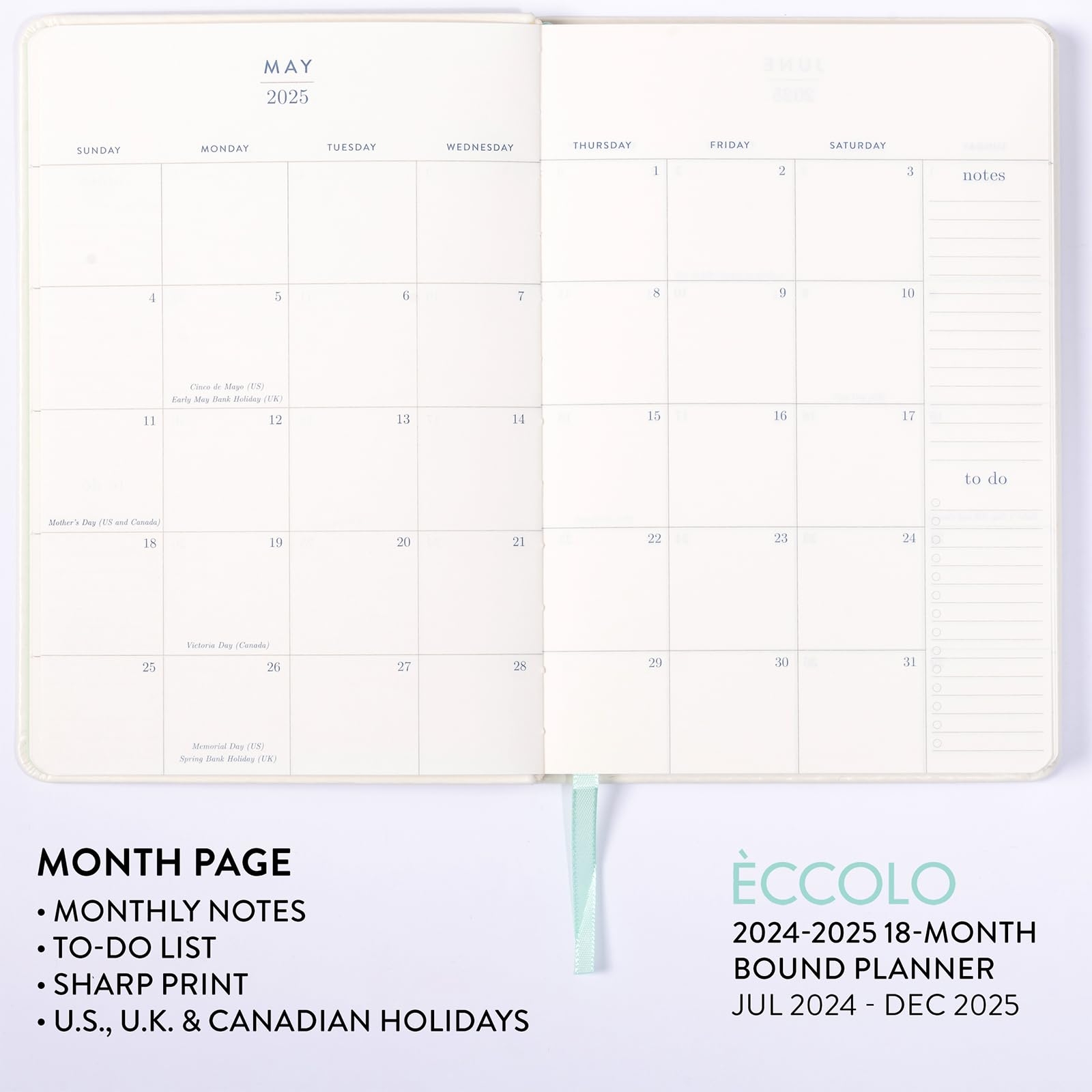 Eccolo 2024 2025 Bound 18 Month Planner Monthly And Weekly Pages 