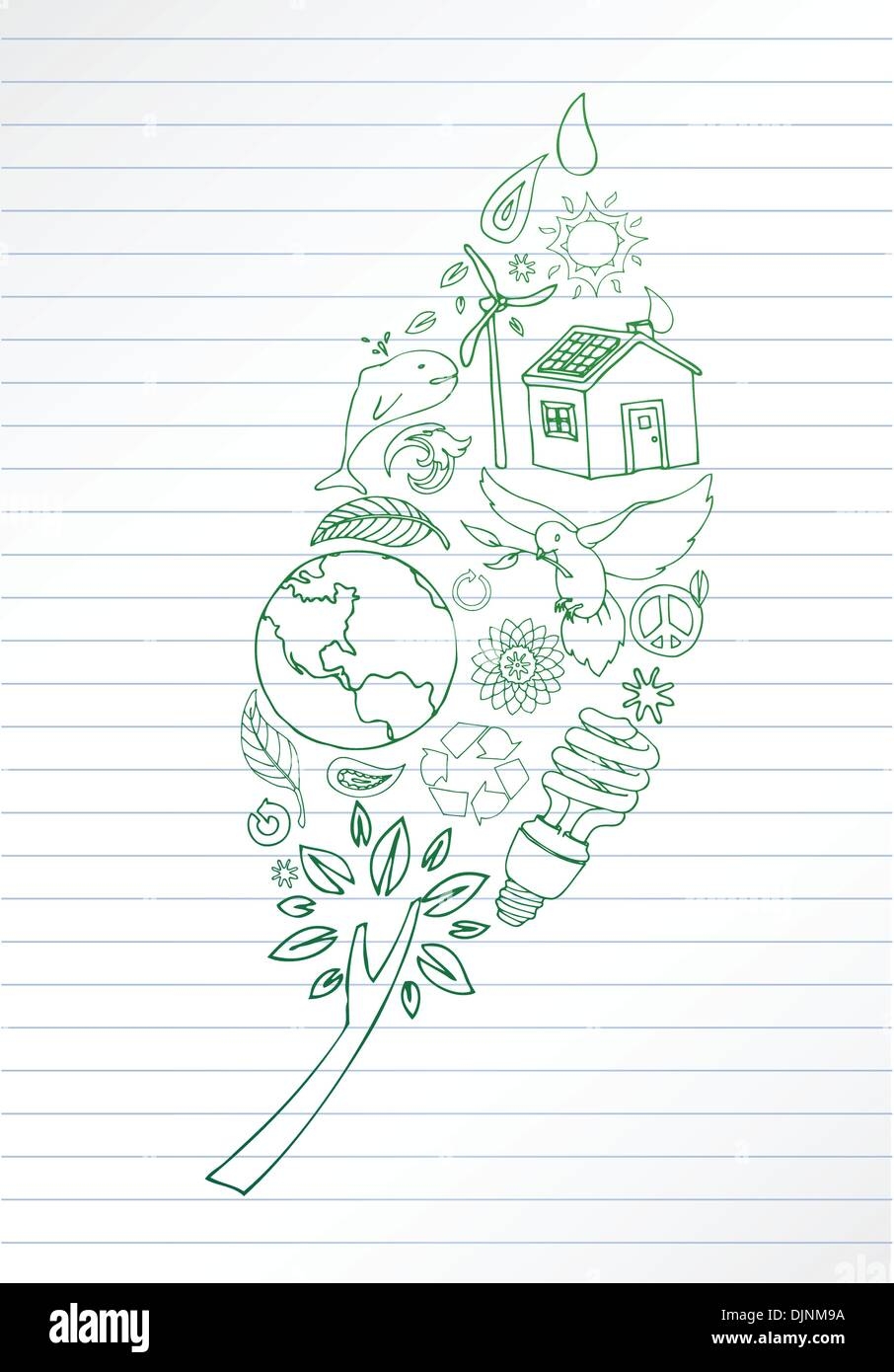 Eco Doodles Form Leaf Shape On Lined Paper Stock Vector Image 