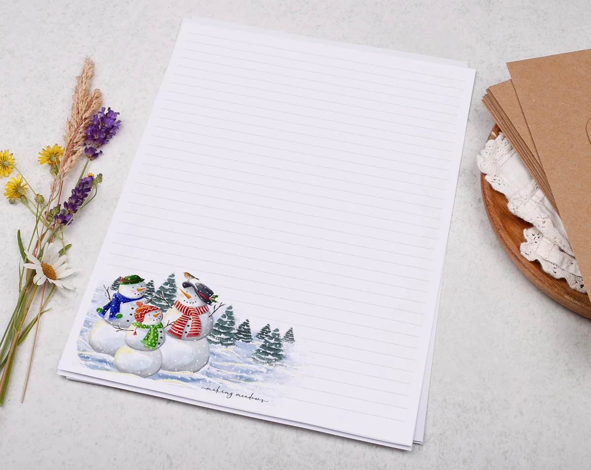 Eco Friendly A4 Writing Paper With Christmas Snowmen