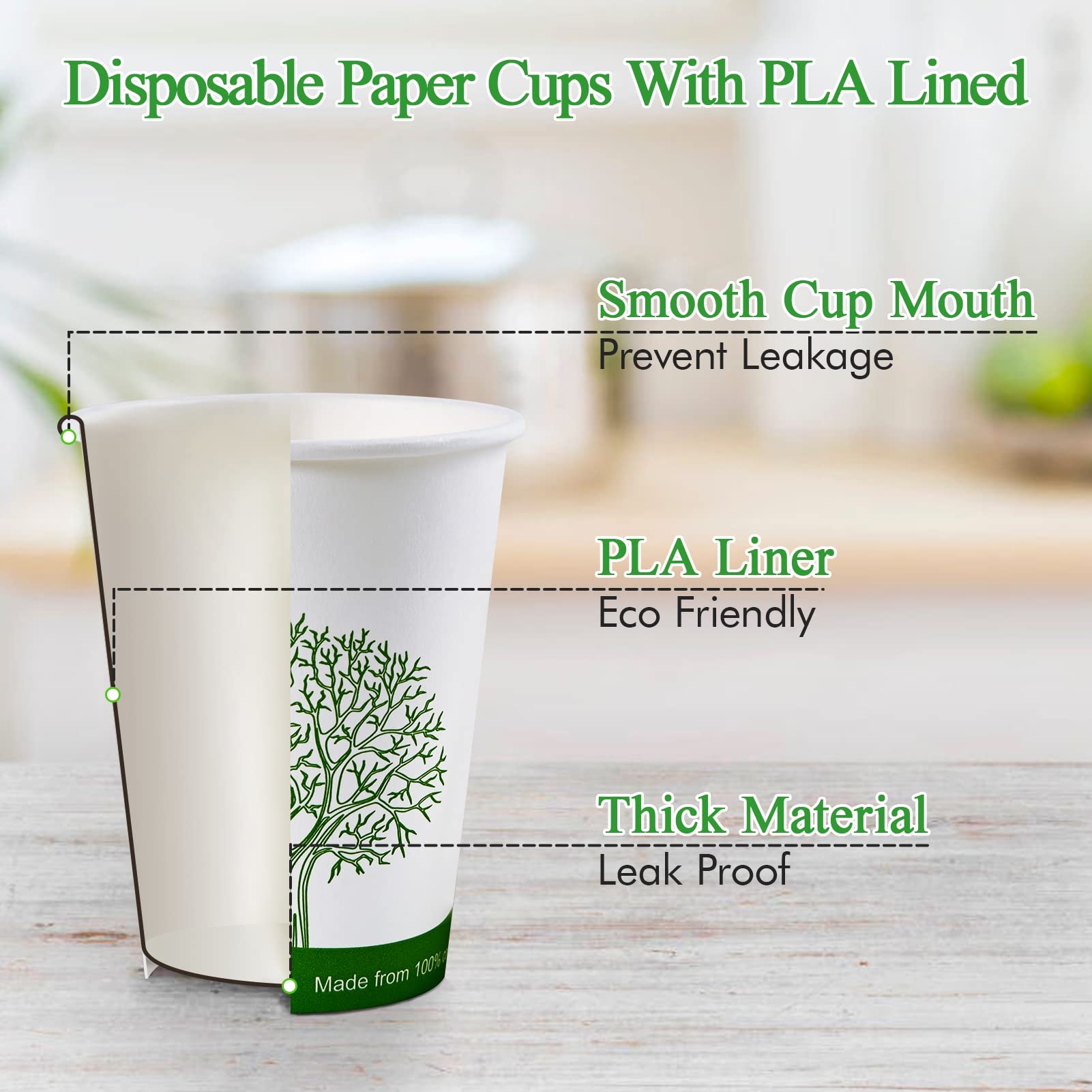 ECOLipak 240 Count 12 Oz Compostable Paper Cups Biodegradable Disposable Paper Coffee Cups With PLA Lined Eco friendly Hot Drinking Cups For Party 