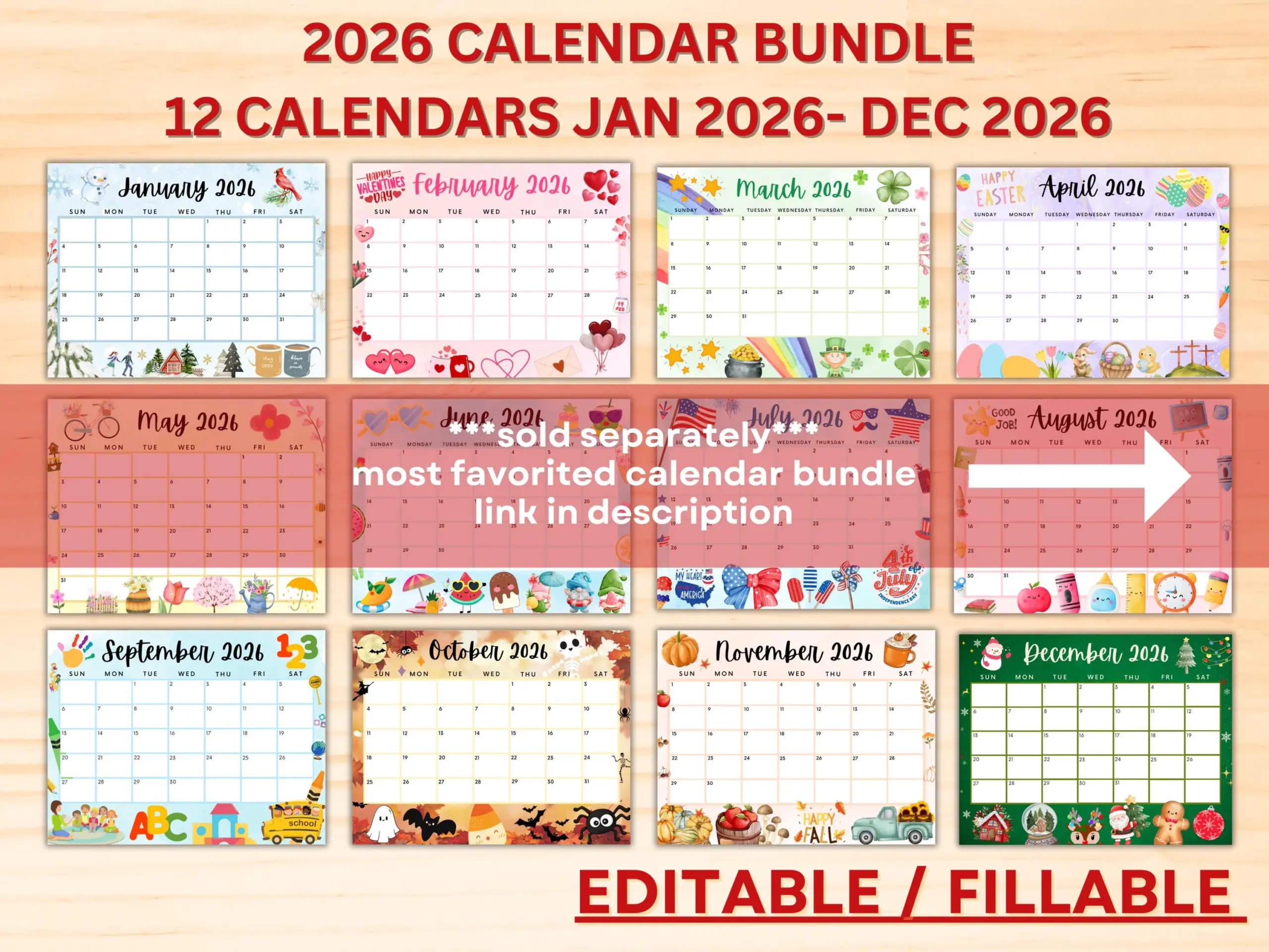 EDITABLE April 2026 Calendar Printable Calendar Cute Spring 